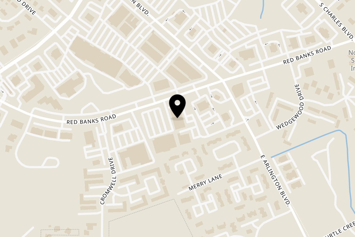 Map showing the location of The Rickhouse on 710 Red Banks Rd in Greenville